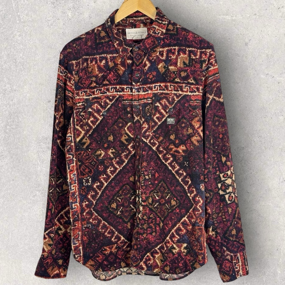 Denim Supply Ralph Lauren Western Pearl Snap Button‎ Down Shirt Mens Medium Cord